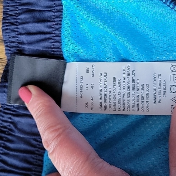 Nike Blue Geometrical Men Swim Trunks Sporty Lined Side Pockets Strings Vintage - Picture 4 of 16